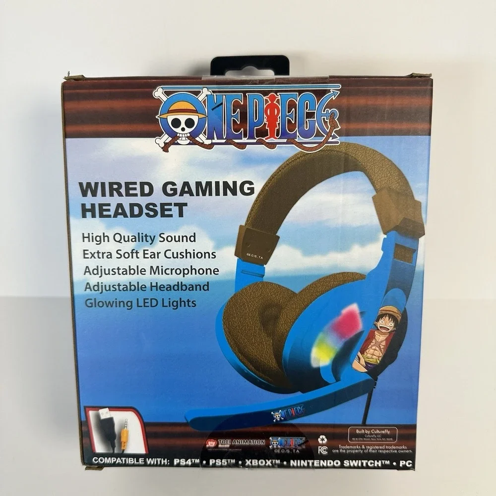 One Piece Wired Gaming Headset LED Lights PS4 PS5 Xbox Switch PC Luffy